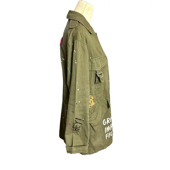 Zara Trafaluc Anorak Utility Jacket Army Green Sequin Embroidered Full Z… - Picture 6 of 13